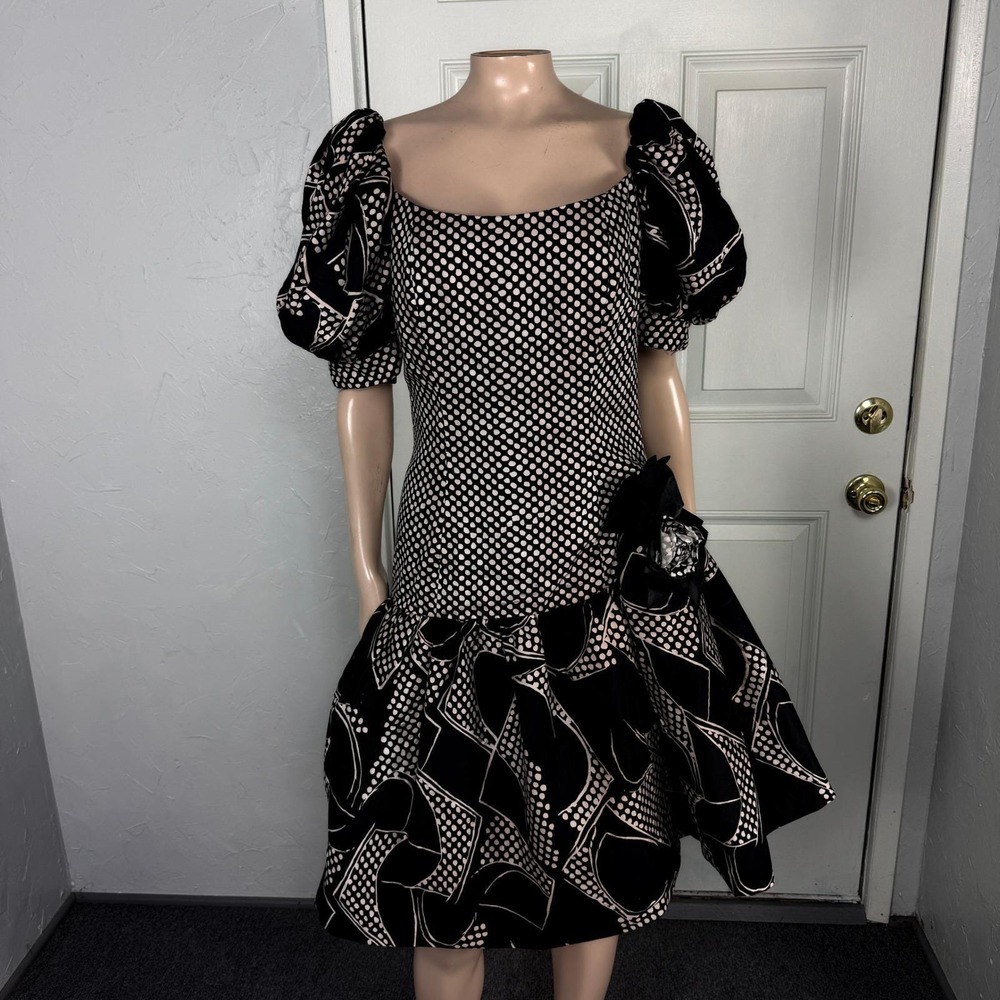 Vintage Victor Costa Neiman Marcus Women's Dress 8 Cotton Puff Sleeve Party F3-3